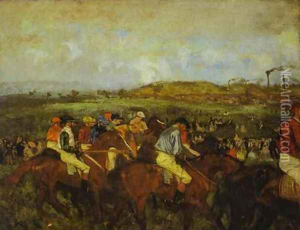 Gentlemen Jockeys Before Start Oil Painting - Edgar Degas