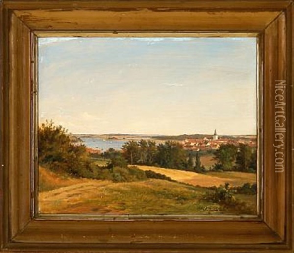 Udsigt Over Skanderborg - View Of Skanderborg Oil Painting - Andreas Thomas Juuel