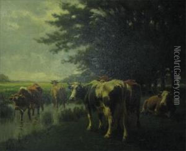 Cows In A Pasture Oil Painting - George Arthur Hays