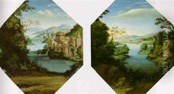 An Extensive River Landscape Oil Painting - Annibale Carracci