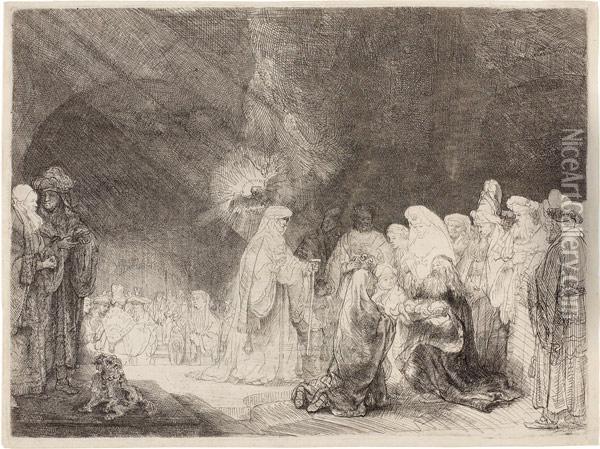 Die Darstellung Im Tempel, Im Breitformat Oil Painting - Rembrandt Van Rijn