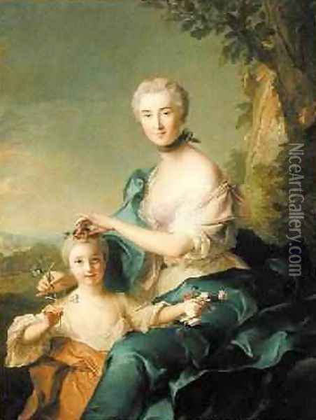 Madame Crozat de Thiers and her Daughter 1733 Oil Painting - Jean-Marc Nattier