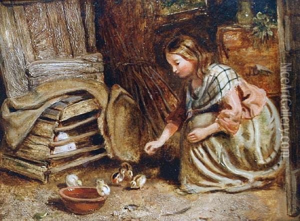 Feeding The Chicks Oil Painting - John Henry Dell