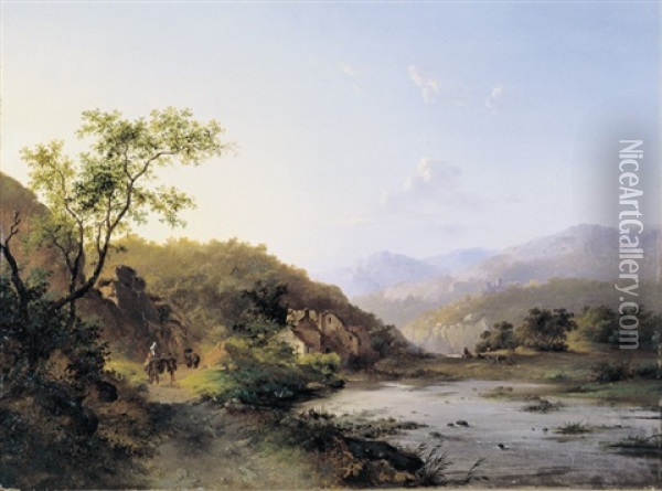 Geanimeerd Berglandschap Oil Painting - Marinus Adrianus Koekkoek