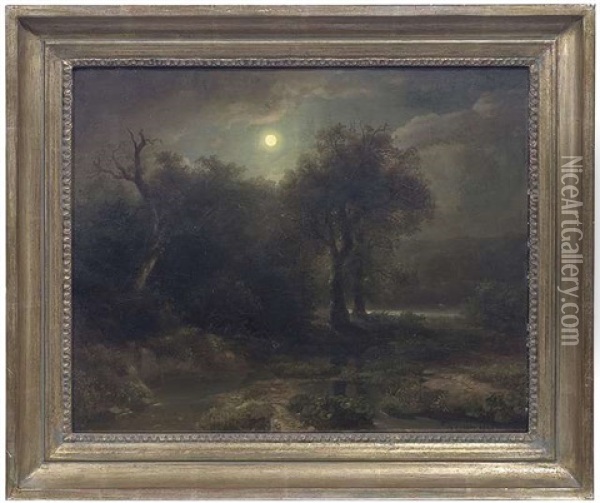 Nachtliche Landschaft Bei Mondschein Oil Painting - August Weber