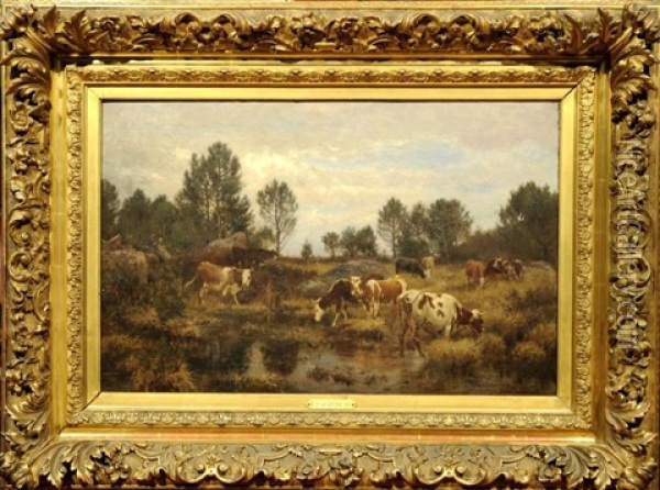 Troupeau Au Paturage Oil Painting - Jean Ferdinand Chaigneau