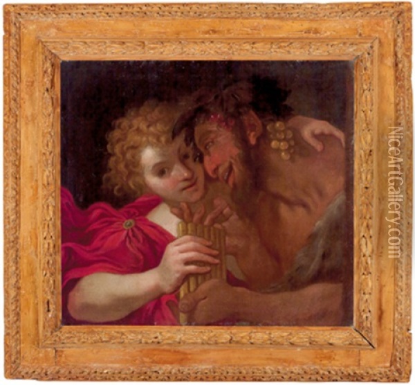 Ein Junger Hirte Mit Einem Satyr, Giovane Pastore Con Satiro Oil Painting - Annibale Carracci