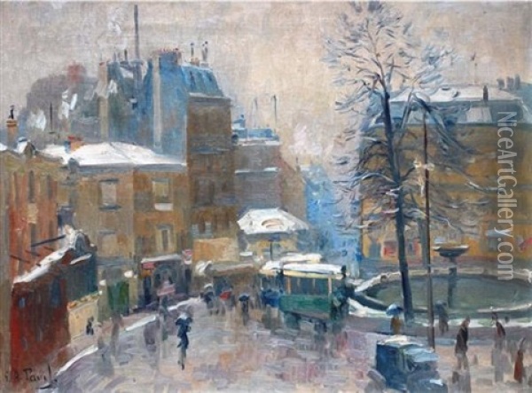 Parisian Square In Winter Oil Painting - Elie Anatole Pavil