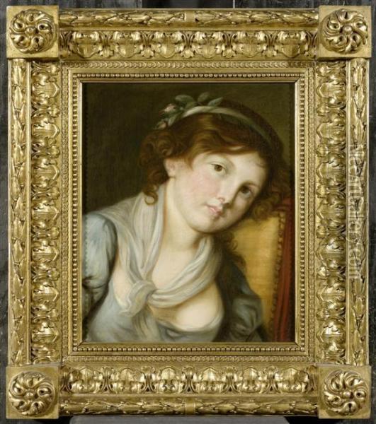 A Girl's Portrait Oil Painting - Jean Baptiste Greuze