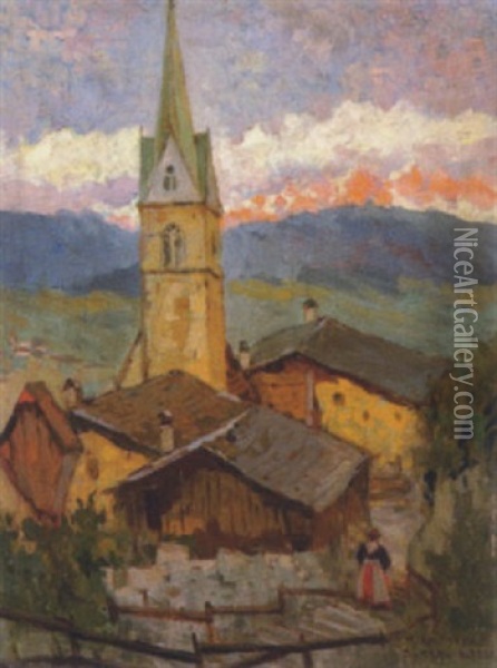 Pfarrkirche In Kaltern Oil Painting - Julius Von Kaan-Albest