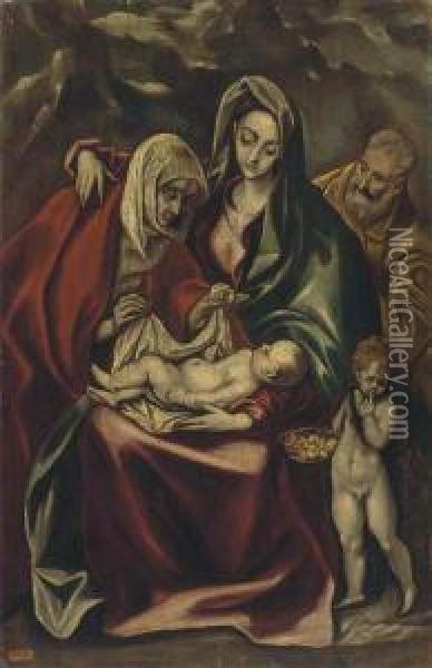 The Holy Family With Saint Anne And The Infant Saint John Thebaptist Oil Painting - El Greco (Domenikos Theotokopoulos)