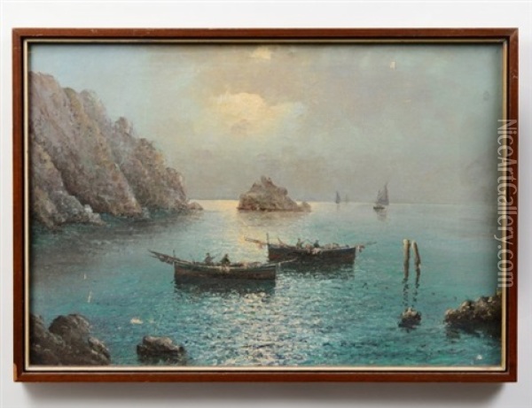 Neapolitan Coast With Fishermen. Verso Signed D'auria In Pencil On Oil Painting - Vincenzo d' Auria
