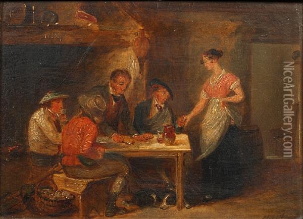 Interior Scene With Figures Seated Around A Table Oil Painting - Alexander Snr Fraser