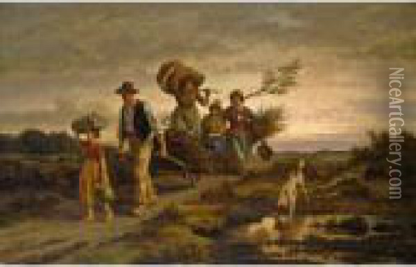 Returning From The Heather Harvest Oil Painting - Jean Louis van Kuyck
