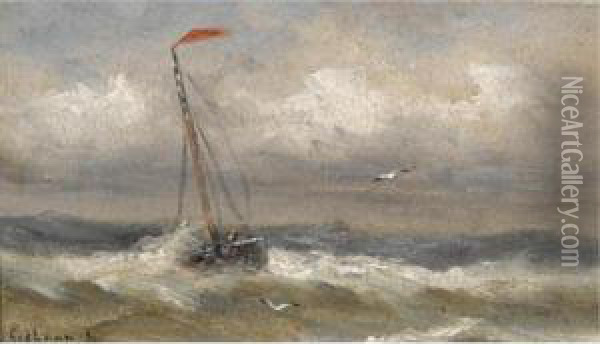 A Fishing Boat On Open Sea Oil Painting - Gerard Van Der Laan