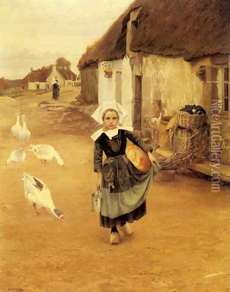 The Little Goosegirl Oil Painting - Gustaf Theodor Wallen