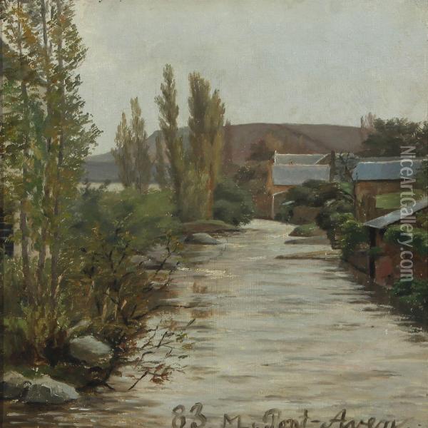 Landscape With Houses At A Stream Oil Painting - Marie Luplau