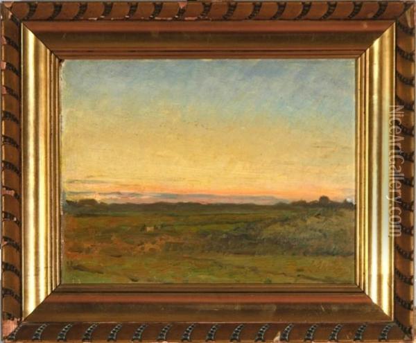 Sunrise By The Moor In Jylland Province, Denmark Oil Painting - Laurits Regner Tuxen