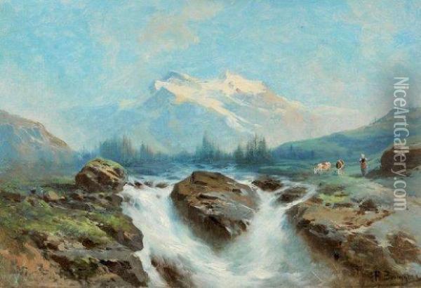 Torrent Dans Les Alpes Oil Painting - Alexandre-Francois Bonnardel