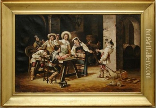 Pub Scene Interior Oil Painting - Guerrino Guardabassi