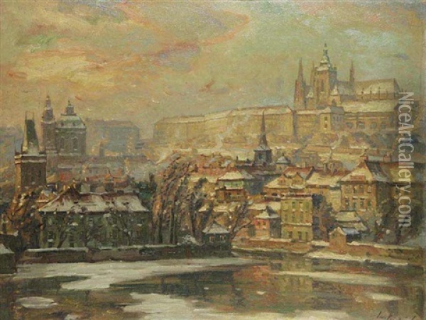 A View Of The Lesser Quarter And The Castle District Oil Painting - Iaro Prochazka