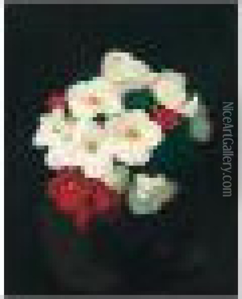 Red And White Christmas Roses Oil Painting - James Stuart Park