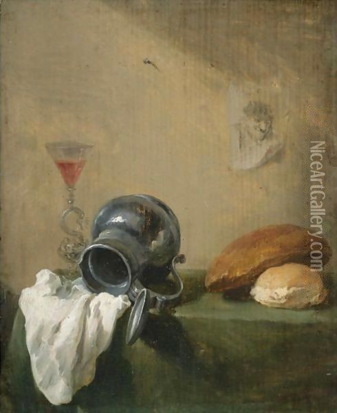 Still Life Of An Overturned Jug Oil Painting - David The Younger Teniers