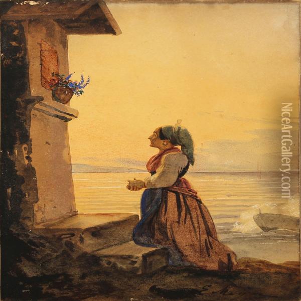 Italian Woman In Prayer Oil Painting - Ernst Meyer