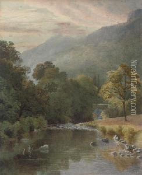 A Quiet Stretch Of The River Oil Painting - Charles Grant Davidson