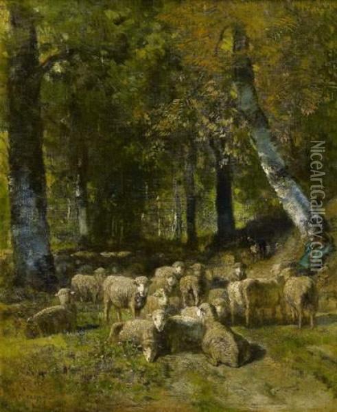 Troupeau De Moutons Dans La Foret Oil Painting - Constant Troyon