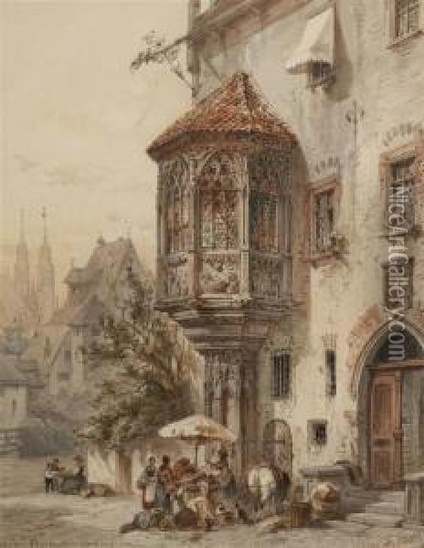 Am Sebalder Pfarrhouse In Nuremberg Oil Painting - Friedrich Perlberg