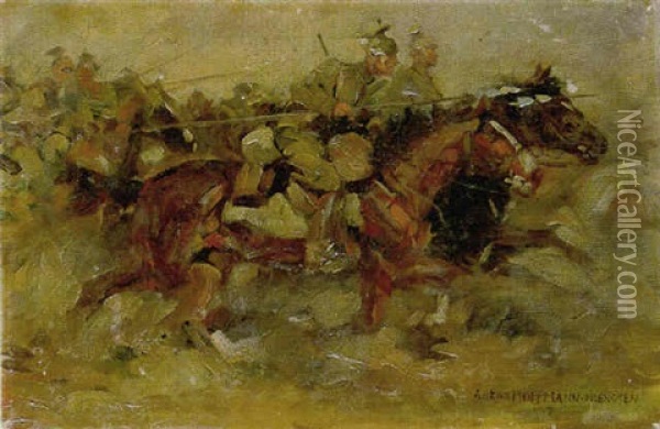 Galoppierende Soldaten Im Feld Oil Painting - Anton Hoffmann