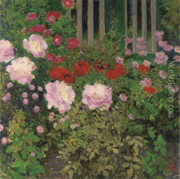 Bluende Blumen Am Gartenzaun Oil Painting - Koloman, Kolo Moser