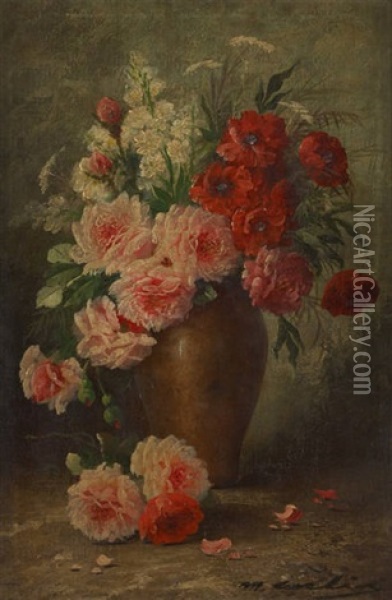Vase Fleuri De Roses Oil Painting - Max Carlier