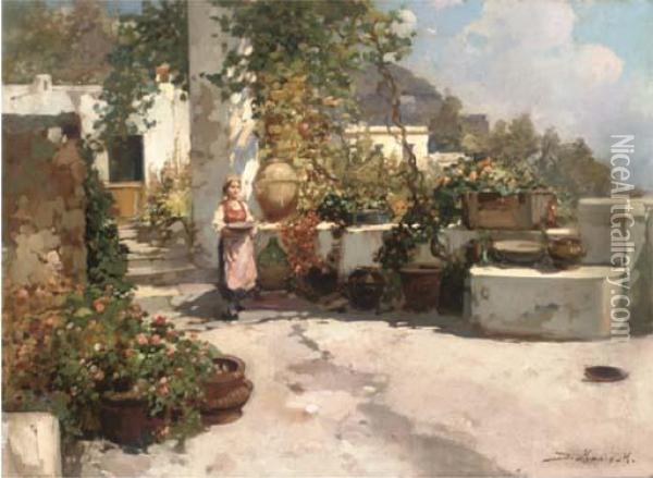 On The Terrace Oil Painting - Mario Di Scovolo