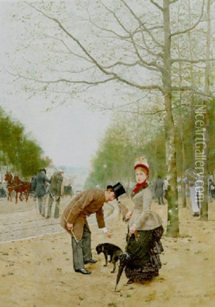 Promenade In The Park Oil Painting - Franz (Bernard) Gailliard