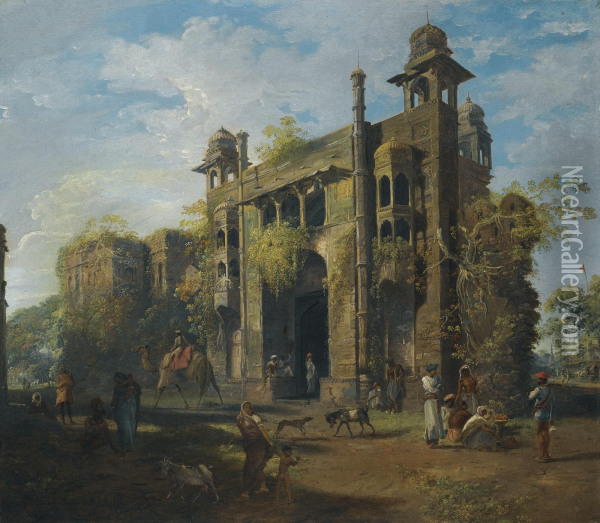 View Of The Gate Of The Lal Bagh, Dacca Oil Painting - Robert Home
