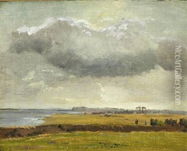 Engene Ved Arresoen. Landskabsstudie Oil Painting - Johan Thomas Lundbye