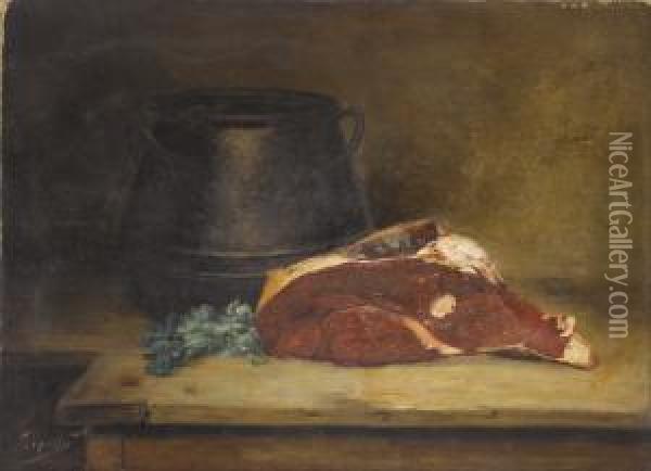 Still Life With Meat, Parsley And Jug Oil Painting - Jean-Baptiste-Simeon Chardin