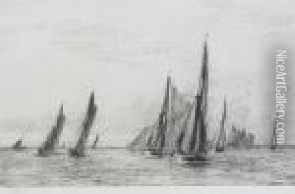 Thames Barges In The Thames Estuary Oil Painting - William Lionel Wyllie