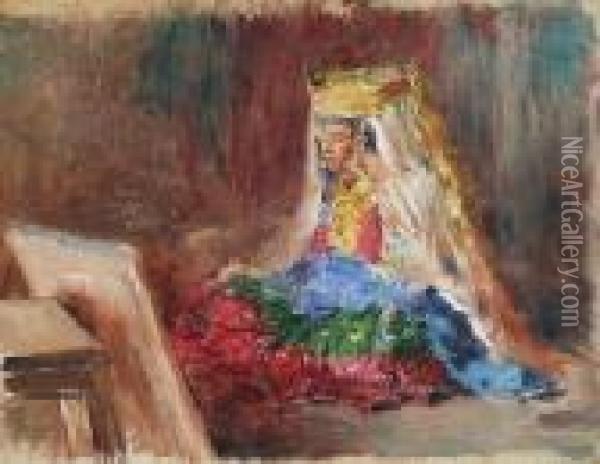 Jeune Femme De Laghouat Devant Son Miroir Oil Painting - Alphonse Etienne Dinet