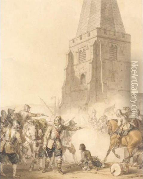 A Battle Scene Oil Painting - John Augustus Atkinson