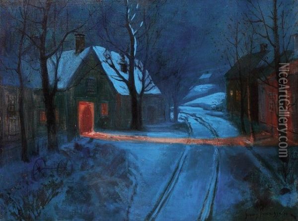Evening Snow Oil Painting - Svend Rasmussen Svendsen