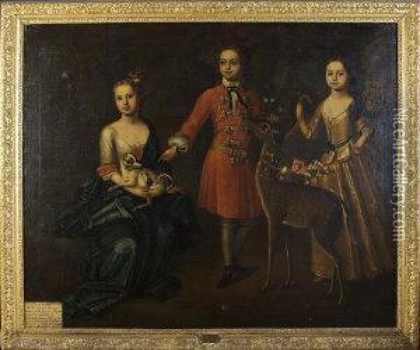 A Conversation Portrait Of The Children, William, Elizabeth And Margaret King, Of James 4th (last) Baron Kingston Of Mitchelstown Oil Painting - Jeremiah Barrett
