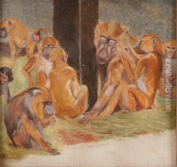 Paviangruppe Oil Painting - Carl Heinrich Wilhelm Appel