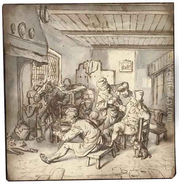 Peasants drinking in an inn Oil Painting - Cornelis Dusart