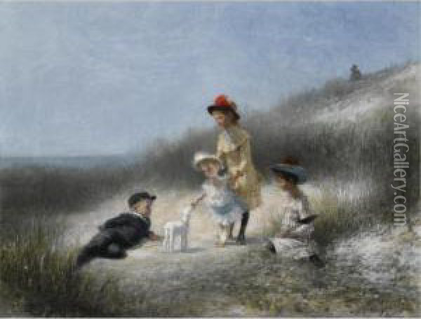 Children In The Dunes, Scheveningen Oil Painting - Ferdinand Carl Sierig