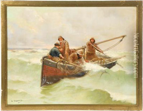 Fishermen At Sea Oil Painting - George Haquette