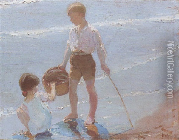 Ninos En La Playa Oil Painting - Ernesto Valls Sanmartin