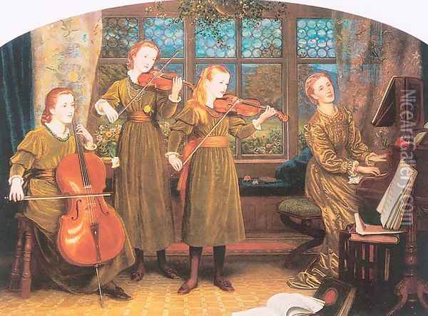 The Home Quartet (Mrs. Vernon Lushington and her Children) 1882-83 Oil Painting - Arthur Hughes